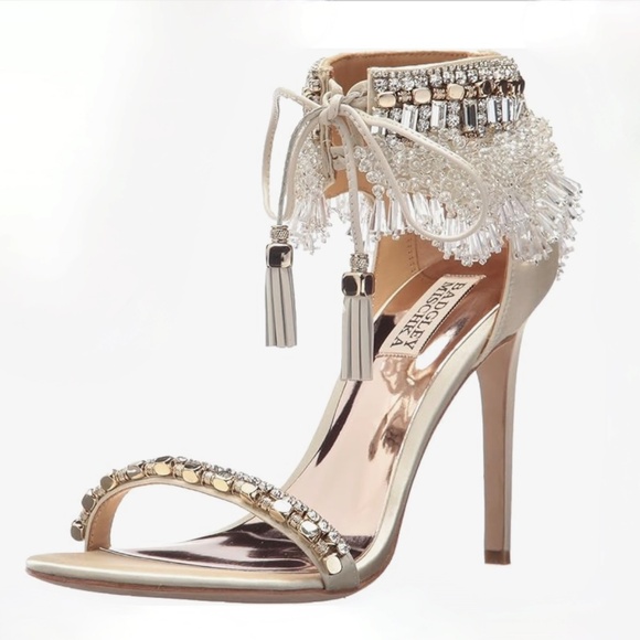Badgley Mischka Katrina Embellished Satin High Heel Wedding Sandal NEW US8.5 - Picture 8 of 16